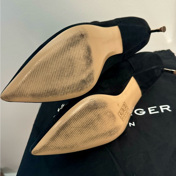 Kurt Geiger Bellevue Suede Leather Heeled Ankle Boots Black Crystals 8 38 - Picture 6 of 7